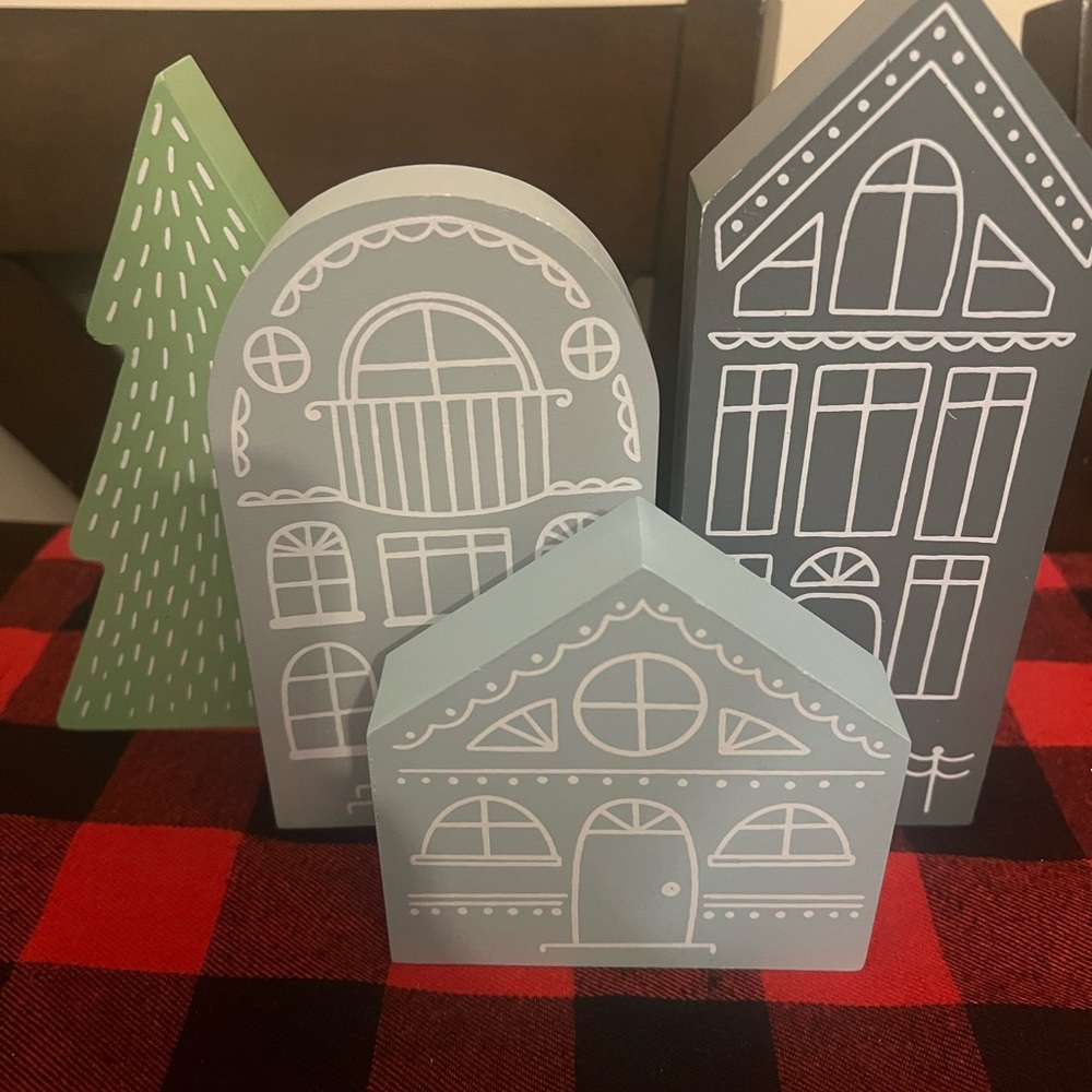 Decorative painted wood houses and tree